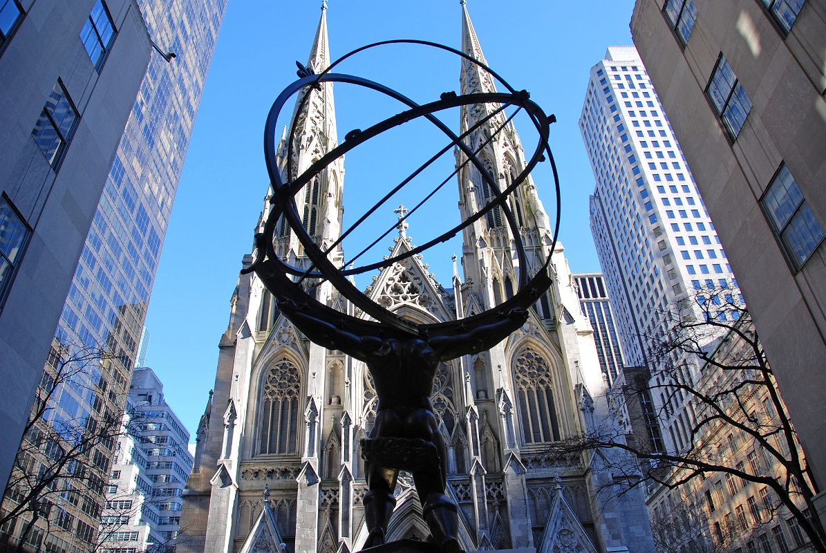 New York City Rockefeller Center 05 Atlas Statue And St Patricks Cathedral